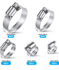 26 Piece Stainless Steel Hose Clamps Assortment Kit One Quarter To Two Inch Adjustable Worm Gear Clamps For Fuel Line Plumbing Automotive Garden Tubes Radiator And Mechanical Applications with 5 sizes shown