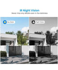 IR night vision comparison showing Heavy Duty Wireless Ptz Outdoor Security Camera with day and night views of a property.