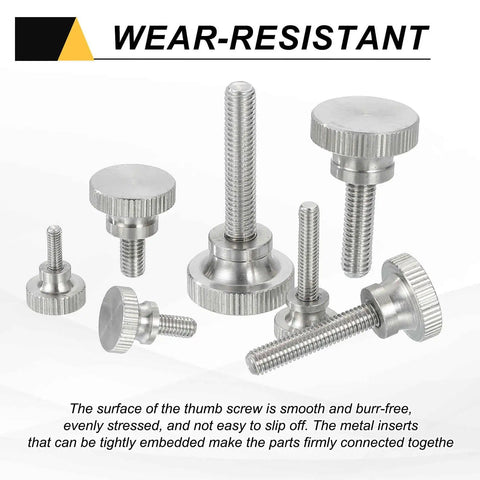 4 Pcs M6 X 12mm Flat Knurled Head Thumb Screws 304 Stainless Steel Fully Threaded Bolts for DIY and electronics on white background