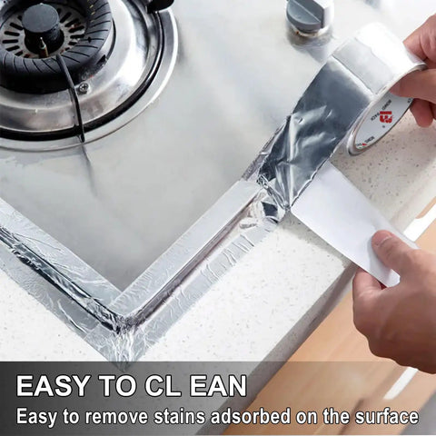 Applying Heavy Duty Aluminum Foil Tape For HVAC Sealing And Patching High Temperature Silver Duct Tape For Air Ducts Insulation And Metal Repair 6 Inch By 55 Yards on countertop edge.