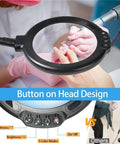 12X Floor Magnifying Glass With Light And Stand used for nail art, close-up of button design and control options, hands in gloves visible