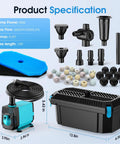 All In One Pond Filter With Pump And Fountain Kit 660GPH 40W Pond Pump for outdoor koi ponds showing pump, box, and components