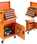 5-Drawer Rolling Tool Chest With Wheels Top Chest And Bottom Cabinet Locking Door Side Tray Pegboard Hooks For Garage Workshop Storage And Organization