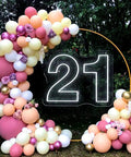 Twenty One Neon Sign LED Wall Light, Large 21.3 By 15.7 Inch neon number 21 with colorful balloons at a wedding event