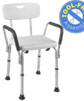 Portable Shower Lift Chair For Seniors And Disabled, Tool Free Assembly Bath Seat With Arms, Adjustable White Shower Bench