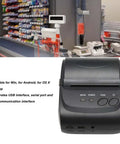 Blazing Fast 58mm Thermal Label Printer, Compact Desktop Receipt Machine with USB and Bluetooth ports for easy connectivity.