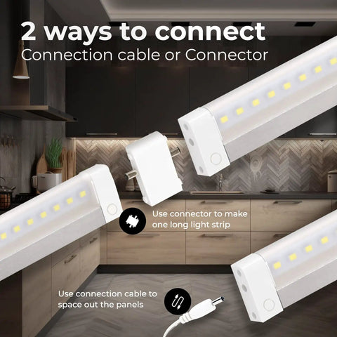Hand Wave Activated Under Cabinet LED Lighting Kit 4 Pack 12 Inch Dimmable White Under Counter Lights connection options