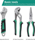 213 Piece Mechanic Tool Set With Socket Wrenches CrV Steel SAE And Metric Home And Auto Repair Kit In Plastic Storage Case All In One Hand Tool Set Slick For Home Projects And Car Maintenance including 8-inch adjustable wrench, water pump pliers, and needle-nose pliers