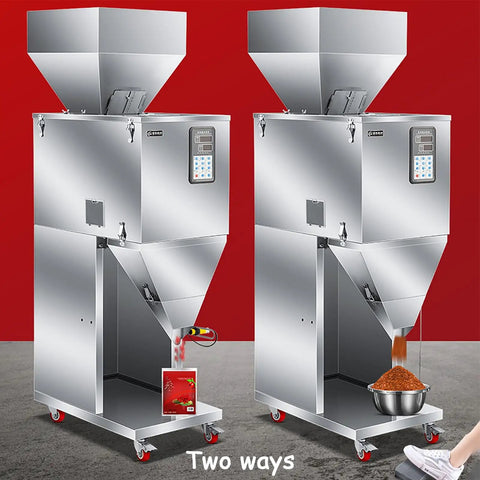Hassle Free Automatic Powder And Granule Filling Machine With Smart Controls Roll Away Chassis, stainless steel, dispenses into bags.