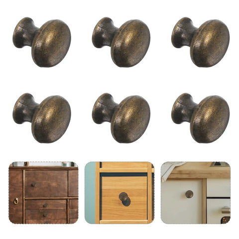 Retro Copper Zinc Alloy Cabinet Knobs Set, 10 Pack, Single Hole Mount on various furniture drawers