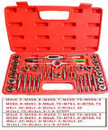 Eujgoov Metric Tap And Die Set With 17 Pieces For Metal Wood Threading Tools Wrench Screwdriver Pitch Gauge Repair Kit for Iron Aluminum Copper Common Materials red case open with taps and dies