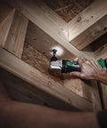 18V Right Angle Drill With 3/8 Inch Keyless Chuck being used to drill in a tight wooden frame corner