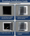 Premium installation guide showing steps to fit Heavy Louvered Access Panel For Drywall And Ceiling Vent Cover Rustproof 304 Stainless Steel Air Grille.