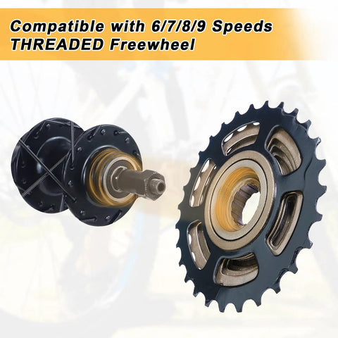 27.5 Inch Mountain Bike Wheel Set Front And Rear Aluminum Alloy Double Wall Rims With Bearing Hubs Disc Brake Compatible For 6 7 8 9 Speed Threaded Freewheel with close-up of threaded hub and freewheel compatibility text.