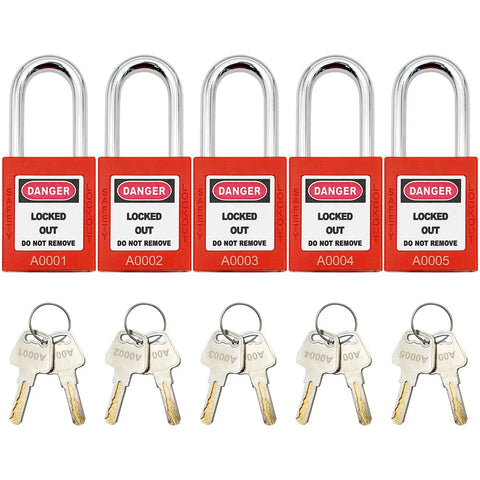 Keyed Different Lockout Tagout Lock Set With 10 Unique Locks And Two Keys Each For Lock Out Tag Out Stations And Devices Red LOTO Padlocks