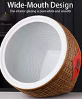 Top Shelf Ceramic Rice Storage Jar With Airtight Lid Chinese Design showing wide-mouth interior for easy access.