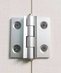 Torque Position Control Hinges Aluminum Alloy Bushing Hinge 120 Degree Detent, 2 Pack, installed view on cabinet