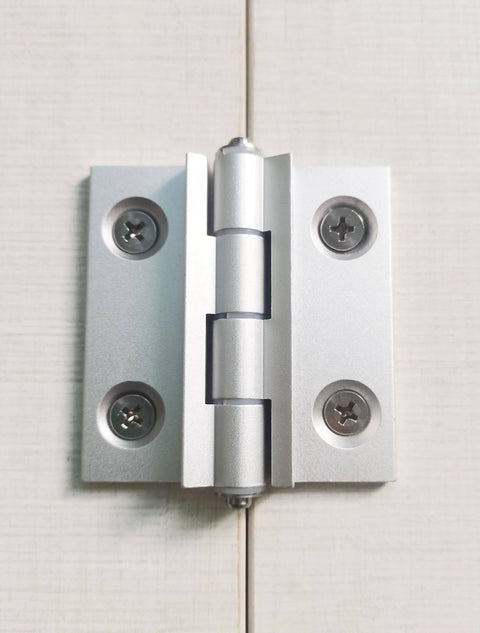 Torque Position Control Hinges Aluminum Alloy Bushing Hinge 120 Degree Detent, 2 Pack, installed view on cabinet