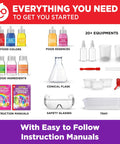Girls First Science Kit For Ages 4 To 8, STEM Toy With 100 Plus Experiments showing included tools and ingredients