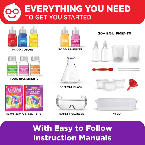 Girls First Science Kit For Ages 4 To 8, STEM Toy With 100 Plus Experiments showing included tools and ingredients