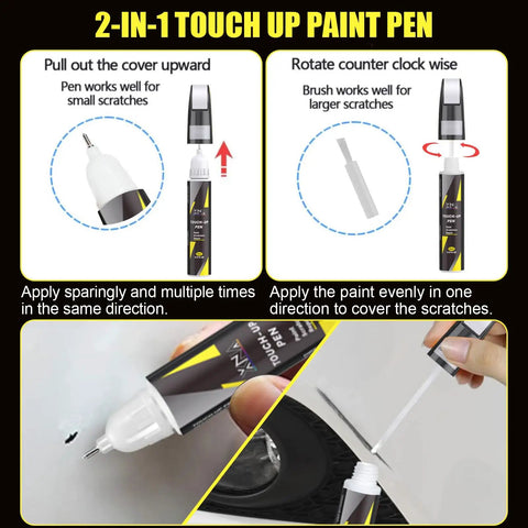 Tesla Stealth Grey PN01 Touch Up Paint Kit For Quick Scratch Fix with 2 in 1 pen tip and brush, usage instructions displayed