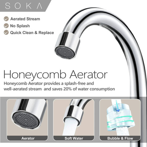Two Handle Centerset Bathroom Faucet With High Arc Stainless Steel Spout Deck Plate And Pop Up Drain For 3 Hole Install Chrome Finish Durable Ceramic Disc Cartridge Low Lead Nylon Braided Supply Lines Easy Install with honeycomb aerator detail and flow control features