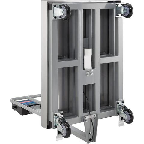 Heavy Duty Mobile Bench Scale NTEP Certified With LED Display 1000 Lb Load By.2 Lb Accuracy Workhorse showing sturdy steel frame with wheels.
