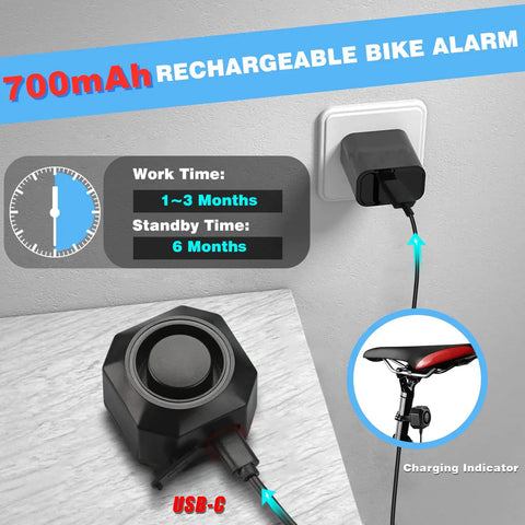 USB Rechargeable Bike Alarm With Remote 110dB Loud Alarm Volume And Adjustable Sensitivity Wireless Security System Keep Thieves Away With Vibration And Motion Sensor For Car Trailer Motorcycle Scooter Ebike