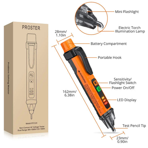 Non Contact Voltage Tester Pen Adjustable 12 To 1000 Volt Range For Quick Line Checks AC Voltage Detector With High And Low Sensitivity Easy To Use Safety Tool For Home DIY And Pros, orange black pen tester
