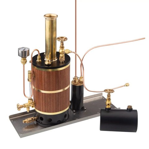 230ML Vertical Steam Boiler For Ship Engine Model Brass Power Boiler System With Heat Recovery Steam Generator Old School Marine Grade Design For Adults Engineers And Hobbyists, brass boiler with wooden base