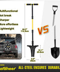 Comparison of Long Handle Garden Shovel For Digging And Root Cutting With Serrated Blade And Comfortable Grip Forged Steel Construction vs standard shovel