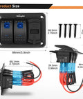 2 Gang Rocker Switch Panel All In One With Dual USB Charger And Volt Meter Waterproof 12V 24V DC For Cars Trucks Boats RVs Marine Outdoor Use Night Glow Stickers, 99mm
