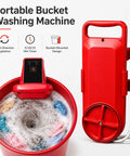 Portable Bucket Washer with dual agitator, adjustable timer in red, showing a swirling wash cycle, ideal for road trips and small spaces. Ditch The Laundromat Grind With This Portable Bucket Washer Featuring A Dual Agitator And Adjustable Timer For Zero Sweat Cleaning Perfect For Road Trips And Dorm Rooms A Game Changer Compact Setup That Handles Small Loads Effortlessly.