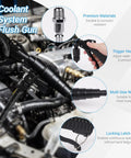 Pro Grade Coolant Flush Gun And Heater Core Cleaner Kit For Radiator And Engine Cooling System Featuring Dead Simple Dual Air Water Pressure And Slick One Hand Controls Fits 19 To 40 Mm Hoses, showing trigger handle and multi-size nozzle.