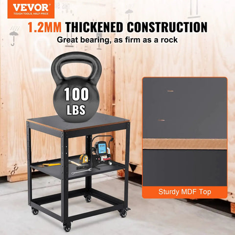 Dang Solid Thickness Planer Stand With Three Gear Height Adjustable Rolling Cart Holding Up To 100 Lbs with sturdy MDF top and tools.