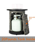 Outdoor Propane Fire Pit Table With Round Porcelain Tile Top 40,000 BTU Fire Bowl Column Auto Ignition with open stone door
