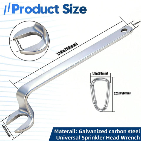 Slick Hassle Free Universal One Half Inch Fire Sprinkler Head Wrench size details, featuring galvanized carbon steel material.