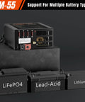 Dang Tough 55 Amp RV Power Converter with Built In Four Stage Smart Battery Charger 110V AC to 12V DC, showing various battery types.