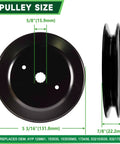 Side and front view of metal pulley with dimensions for 42 Inch Deck Rebuild Kit Fits Mower Models LT1000 LT2000 DLT3000 DYT4000 DIY Friendly Decks Includes Spindles 130794 Blades 127843 Idlers 153535 173438 173437 And Belt 21547082 For No Fuss Install.