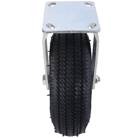 Front view of 10 Inch Pneumatic Caster Wheel with Rigid Plate Mount Built Tough Ball Bearings Steel Hub Five Eighth Inch Bore
