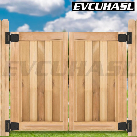 Wooden fence gate with 3.5 Inch Heavy Duty Gate Hinges Black Iron With Powder Coating Finish installed outdoors