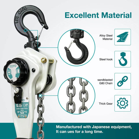 Lever Chain Hoist 1750 Lb 10 Ft Come Along Ratchet Hoist Alloy Steel G80 Chain with 2 Hooks, detailed material view