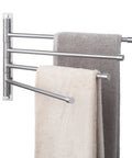 Super Sturdy Heavy Duty Swing Out Swivel Towel Rack For Bathroom With Four Arms Holds Multiple Towels Space Saving Wall Mount Brushed Stainless Steel Construction