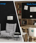 Hassle Free Peel And Stick Acoustic Wall Panels 10 Pack Sound Dampening Foam Tiles in lounge and study room decor.