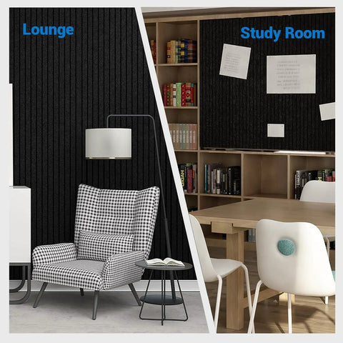 Hassle Free Peel And Stick Acoustic Wall Panels 10 Pack Sound Dampening Foam Tiles in lounge and study room decor.