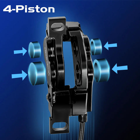 Beefed Up E Bike Hydraulic Disc Brake Kit Front And Rear With 4 Pistons And 2 Pistons Pre Bled With Mineral Oil close-up view
