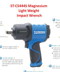 Half Inch Twin Hammer Air Impact Wrench With Lightweight Magnesium Body, blue and black design, showing features and details.