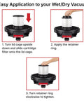 Installation steps for Pleated Cartridge Filter Replacement For Wet Dry Vacuums, 8 Inch Diameter By 6.5 Inch Height.