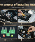 Visual guide for using 1200 Piece Auto Fuse Kit With 520 Standard Fuses And 680 Mini Fuses Plus Puller For Easy Car Electrical Repairs