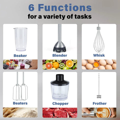 Your Everyday Kitchen Sidekick Six In One Immersion Hand Blender With 12 Speed Stainless Steel Shaft Includes Whisk Chopper